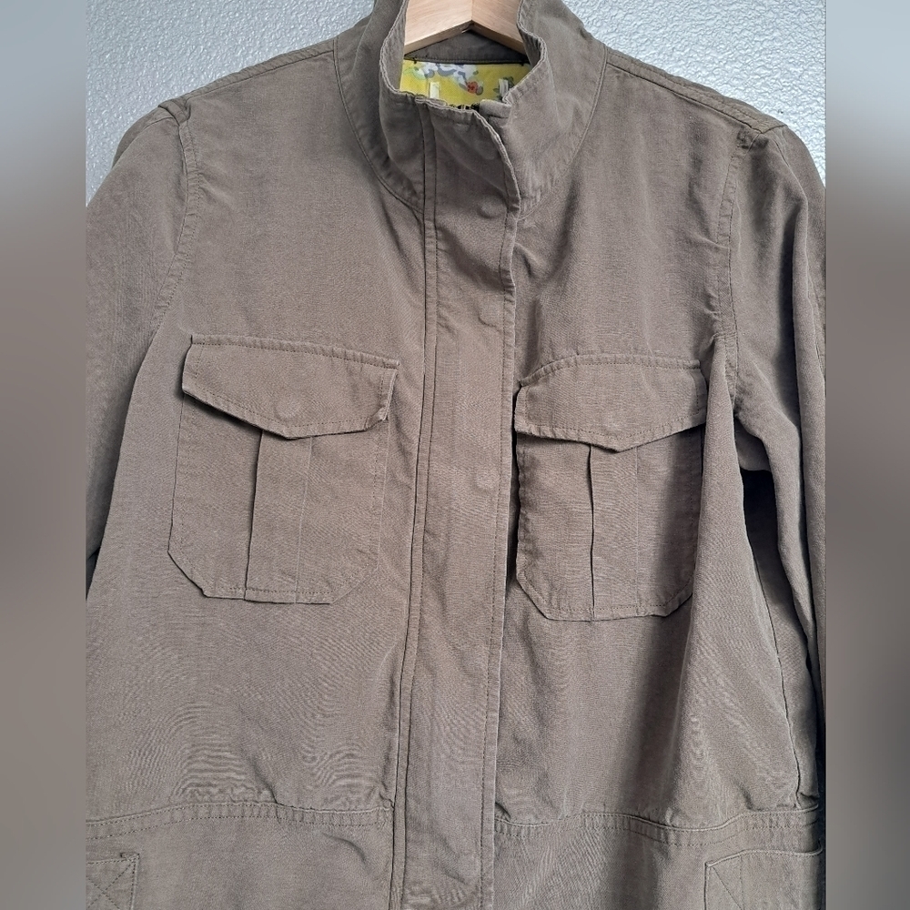 Army Green Cropped Linen Blend Jacket - Picture 2 of 5